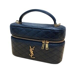 Saint Laurent Paris YSL Logo Leather Vanity Bag Black